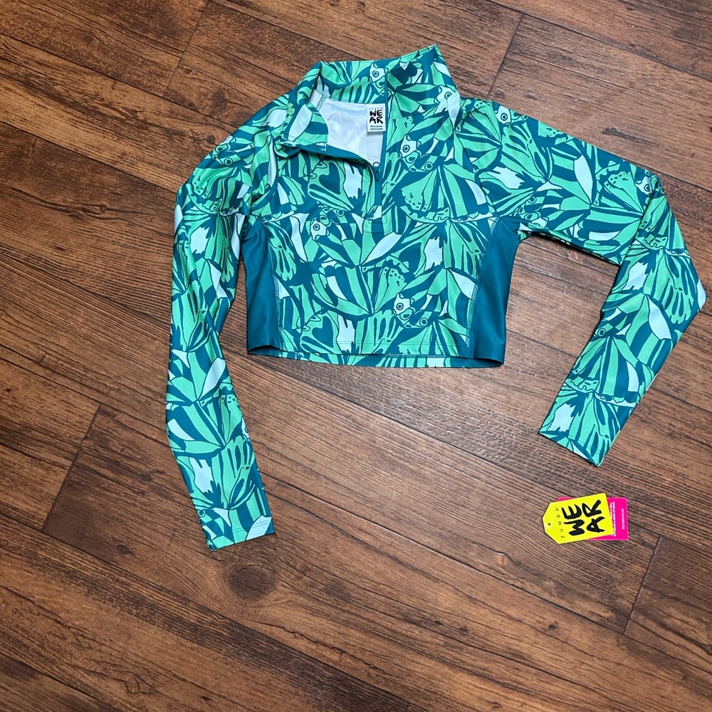Alo Yoga Teal Leaf Print Crop Top